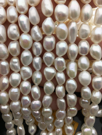 AAA 9.4-10.2mm white long nugget freshwater pearls,cultured freshwater baroque pearl bead string,LM10-T6
