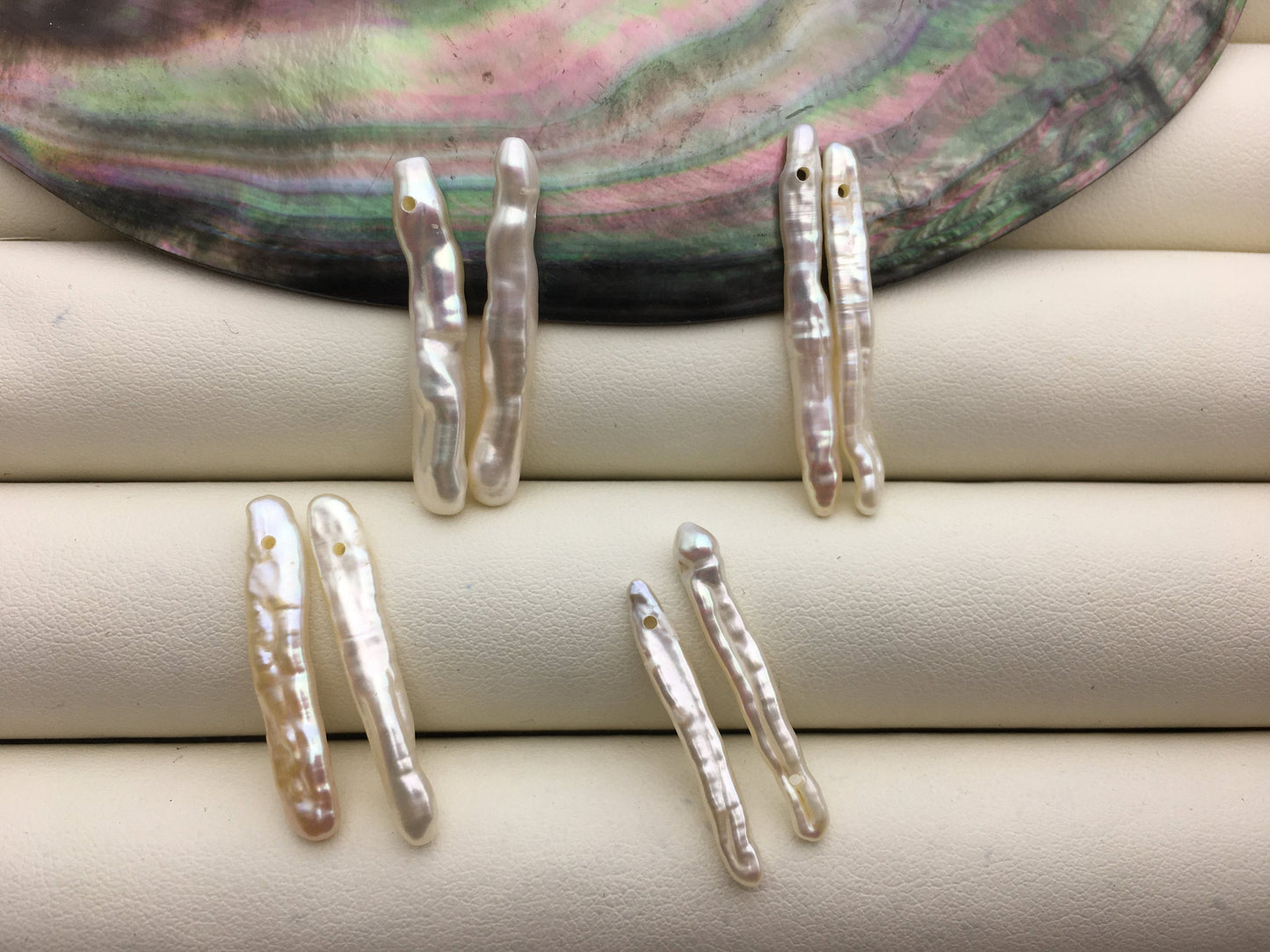 1 pair AA+ 3-5x25-30mm White Toothpick pearls Pair,for make dangle earrings,0.9mm side hole,ZS-127-62-40
