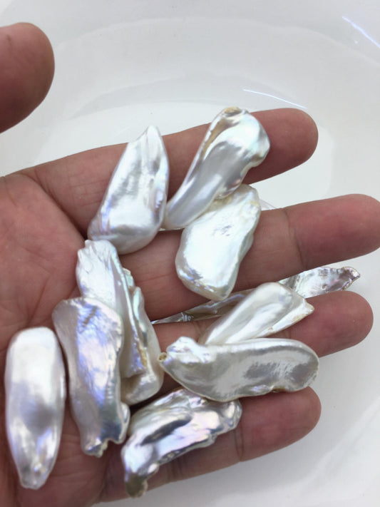 13pcs AAA 12-18mm white thick biwa keshi Freshwater Pearls, no hole,ZS-80-1-38