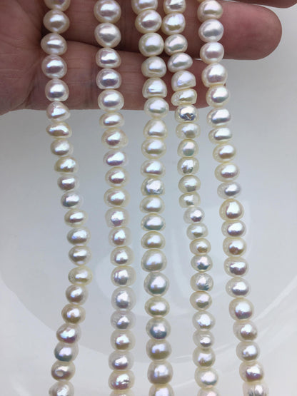 High Luster!AA+ 6.5-7.5mm white button thick skin freshwater pearls,Rondelle pearl Beads strand,loose strands,flat round pearls,SM7-T5