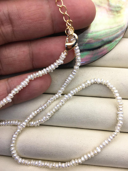 14.5+2'' AA+ 3-3.5mm white tiny potato freshwater Pearl necklace,high luster,NPN1-072