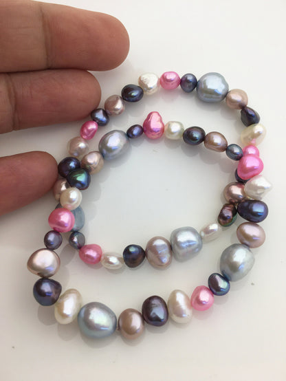 7'' AAA 5-8mm Mix Color Nugget Freshwater pearl Elastic string Bracelet,B8-T23
