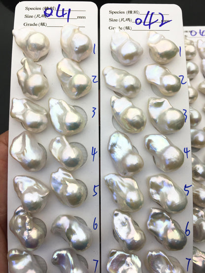 1 pair AAA 14-17x20-25mm White Flameball Pearl Pairs - 0.9mm top half hole - large Baroque freshwater pearl pairs,FL15-3A-8-36