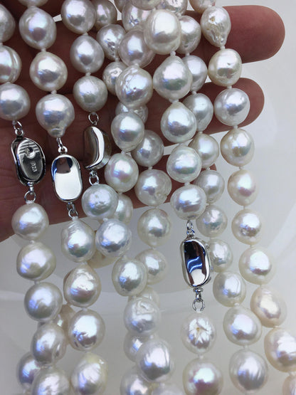 17.5'' AA+ 9-11mm white baroque drop edison freshwater Pearl necklace,genuine Natural Pearl Necklace,NPN1-T30-6