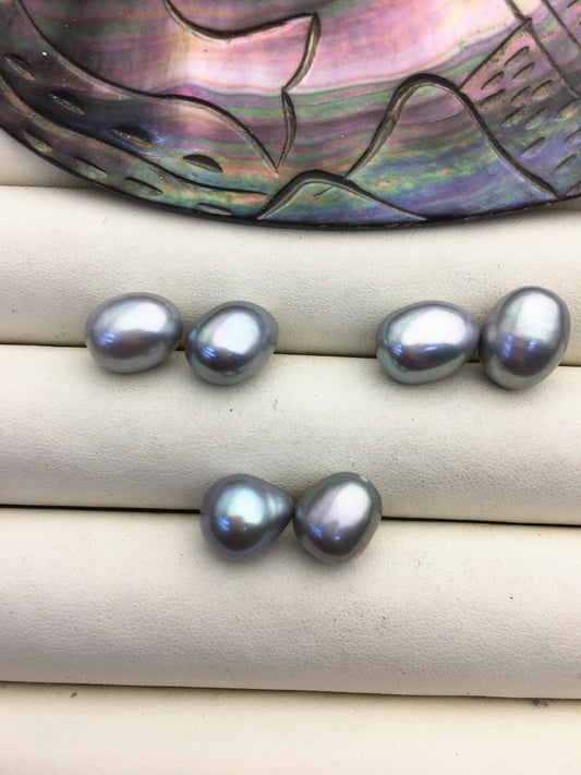 2 pairs AAA 9.3-10.3mm Gray Nugget Freshwater Pearl White loose Beads Pair,no hole,ZS-103-37-68