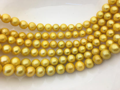 15.5'' AA 12-15mm yellow gold round baroque Edison Freshwater Pearl,ED13-2A-1