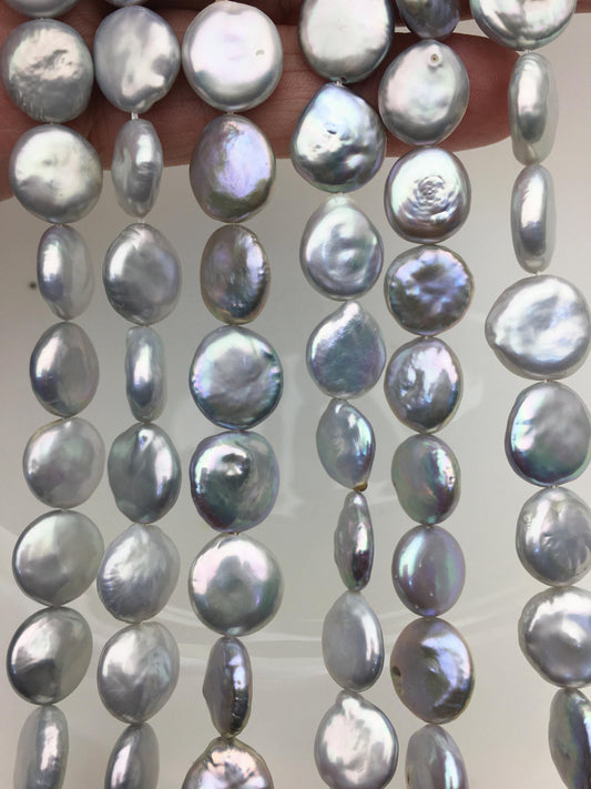 AA+ 11-13mm Gray Drop Coin freshwater pearls,good quality,diy bead,flat round pearl bead strings,COIN12-T6