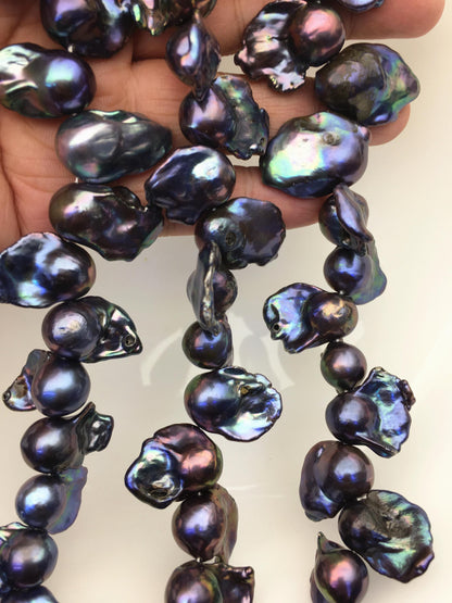 15.5'' A 12-17mm black blue flame ball pearl,FL15-2A-5-33