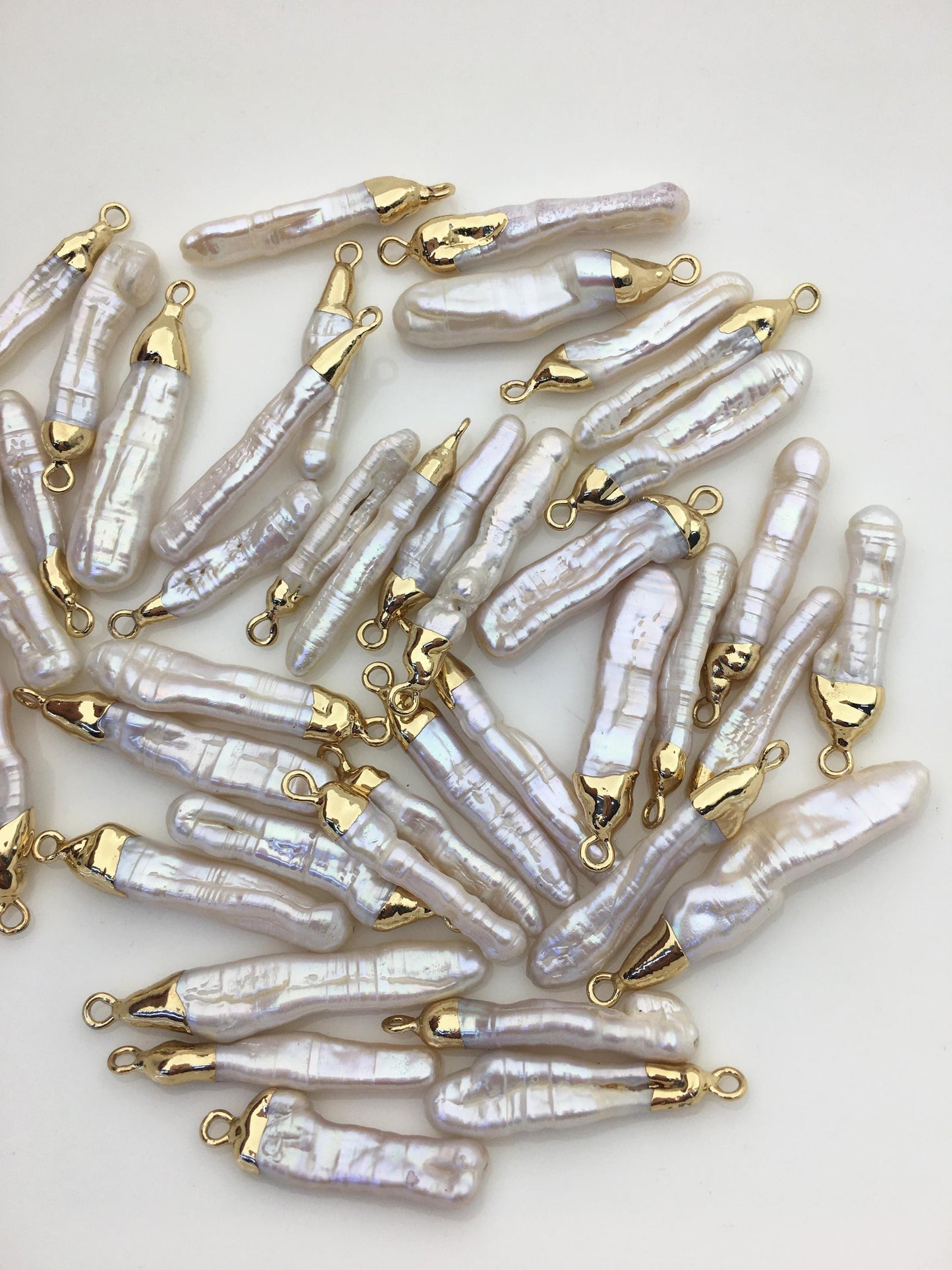 10pcs AA 5-8mm White Biwa Pearl Pendant with Gold Electroplated Edge for make Earrings bracelet necklace,EDG-019