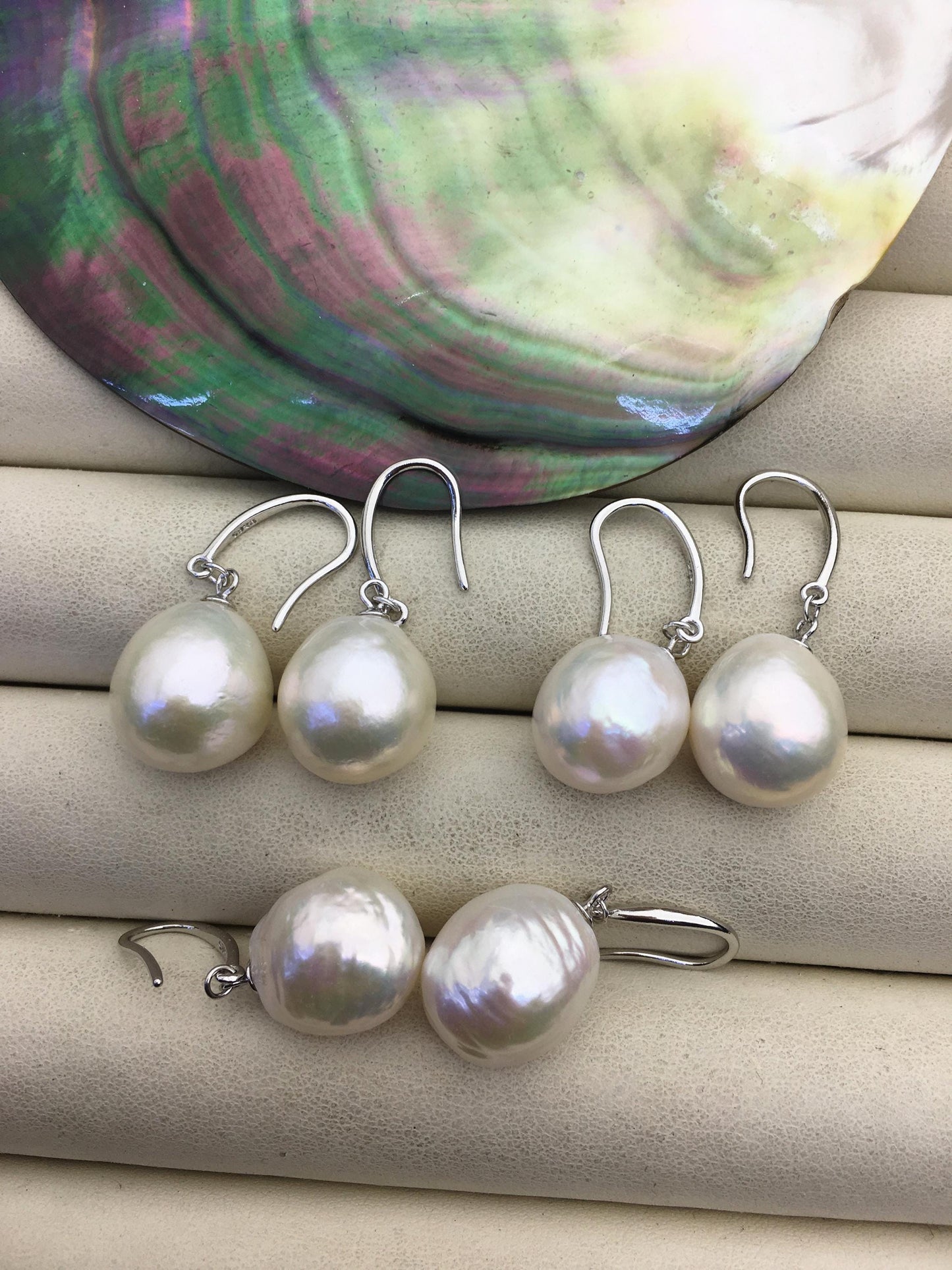 1 pair AAA 13-14mm white drop edison pearl dangle earrings,S925 Sterling Sliver earrings,wedding pearl earrings,SE3-T9-1