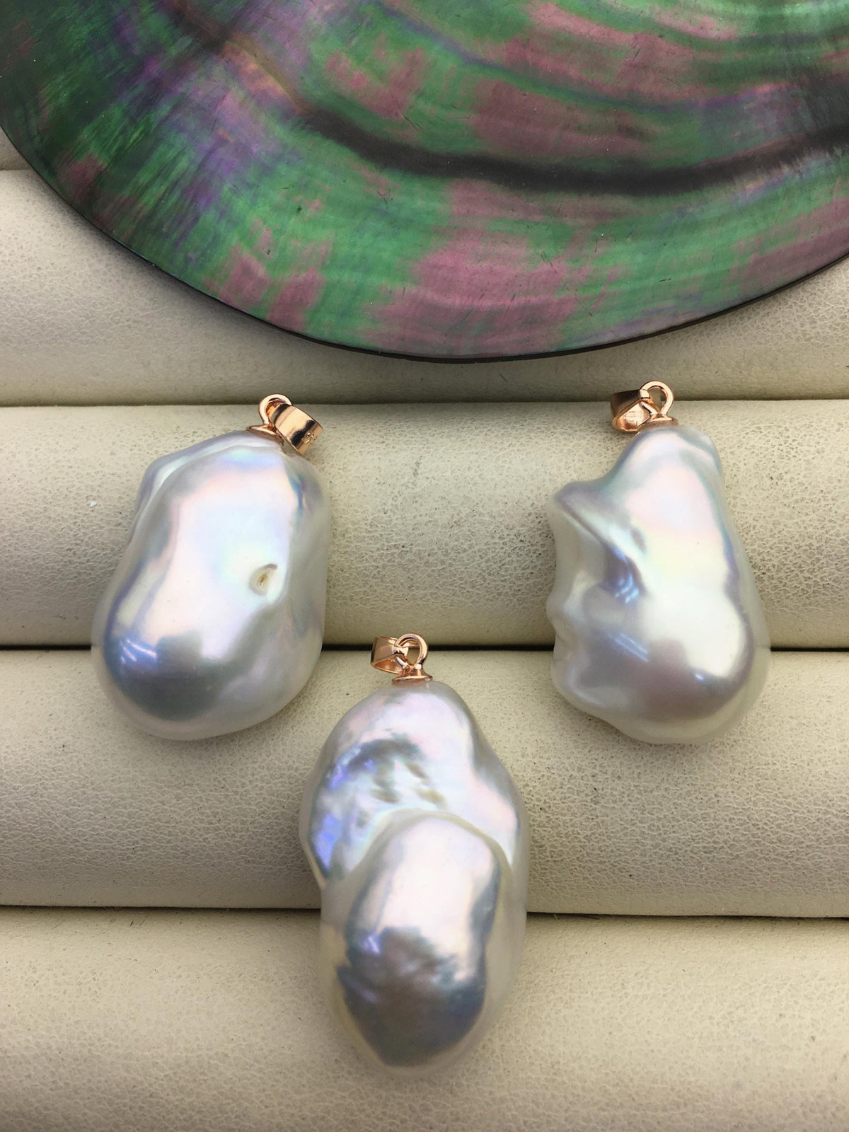1pc AAA 13-17mm white baroque pearl Feather pendant necklace,Rose Gold S925 Sterling silver pendant,NC1-041-8