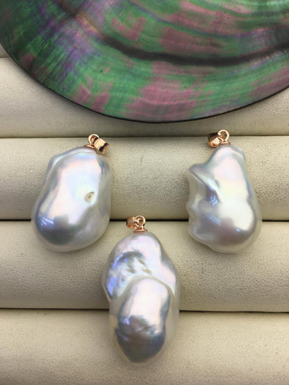 1pc AAA 13-17mm white baroque pearl Feather pendant necklace,Rose Gold S925 Sterling silver pendant,NC1-041-8