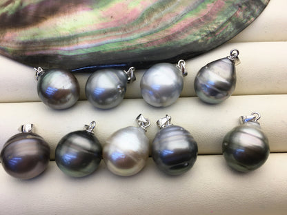1pc 11/12/13/14mm Gray Big Genuine Rice Tahitian Pearl Pendant, natural color sea pearl,pearl necklace - NC1-T37