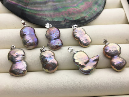 1pc 12-14mm rainbow twins coin freshwater pearl pendant necklace,S925 Sterling silver pendant,NC1-T27