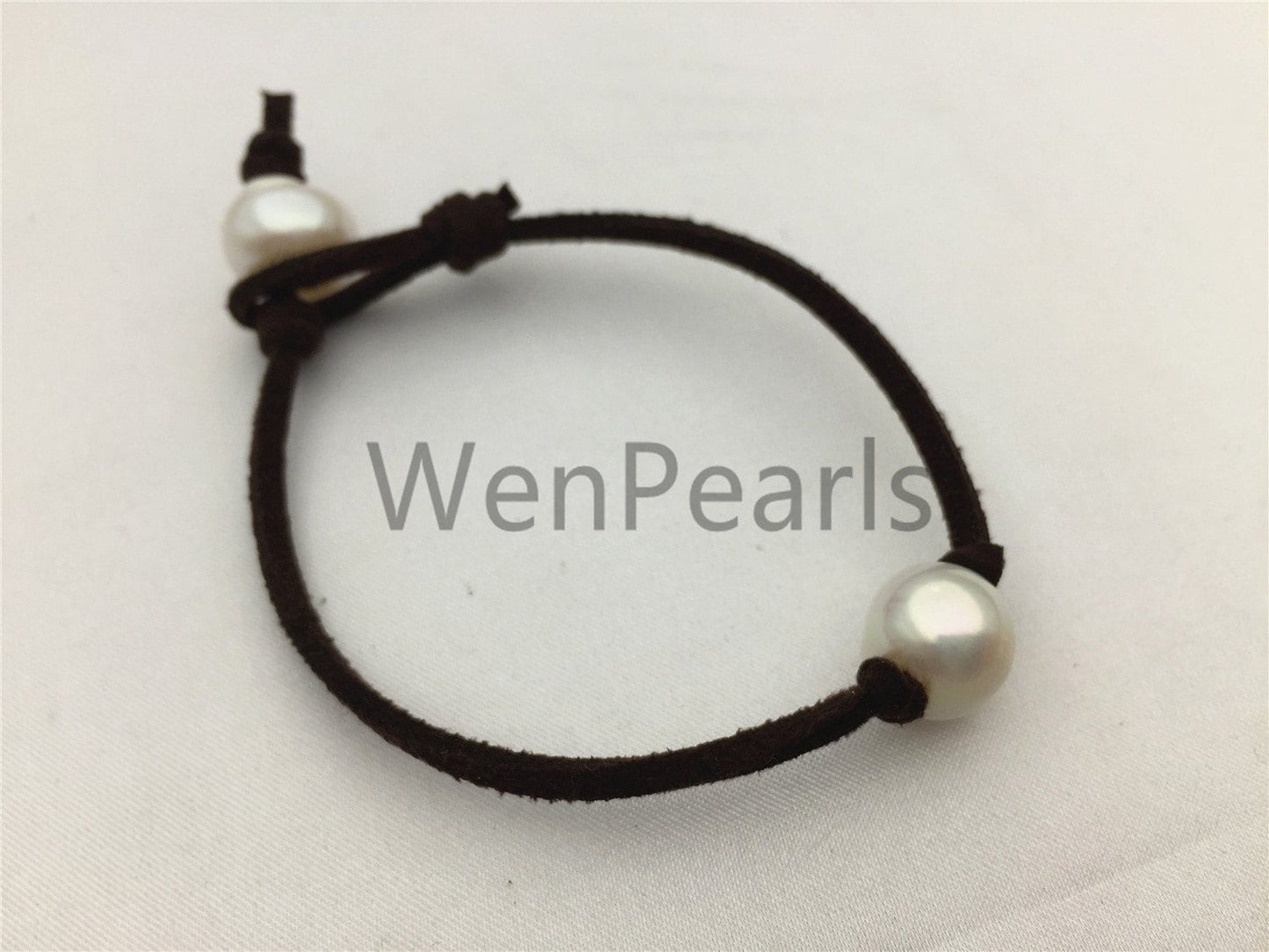 One pearl Leather Pearls Bracelet - 10mm near round pearl - Genuine freshwater pearl - Le7-085