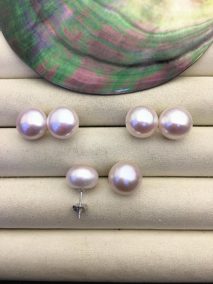 AAA 12-13mm light purple button round Pearl Stud Earrings,freshwater pearl earrings,Wedding,classic pearl studs,SE1-069-27