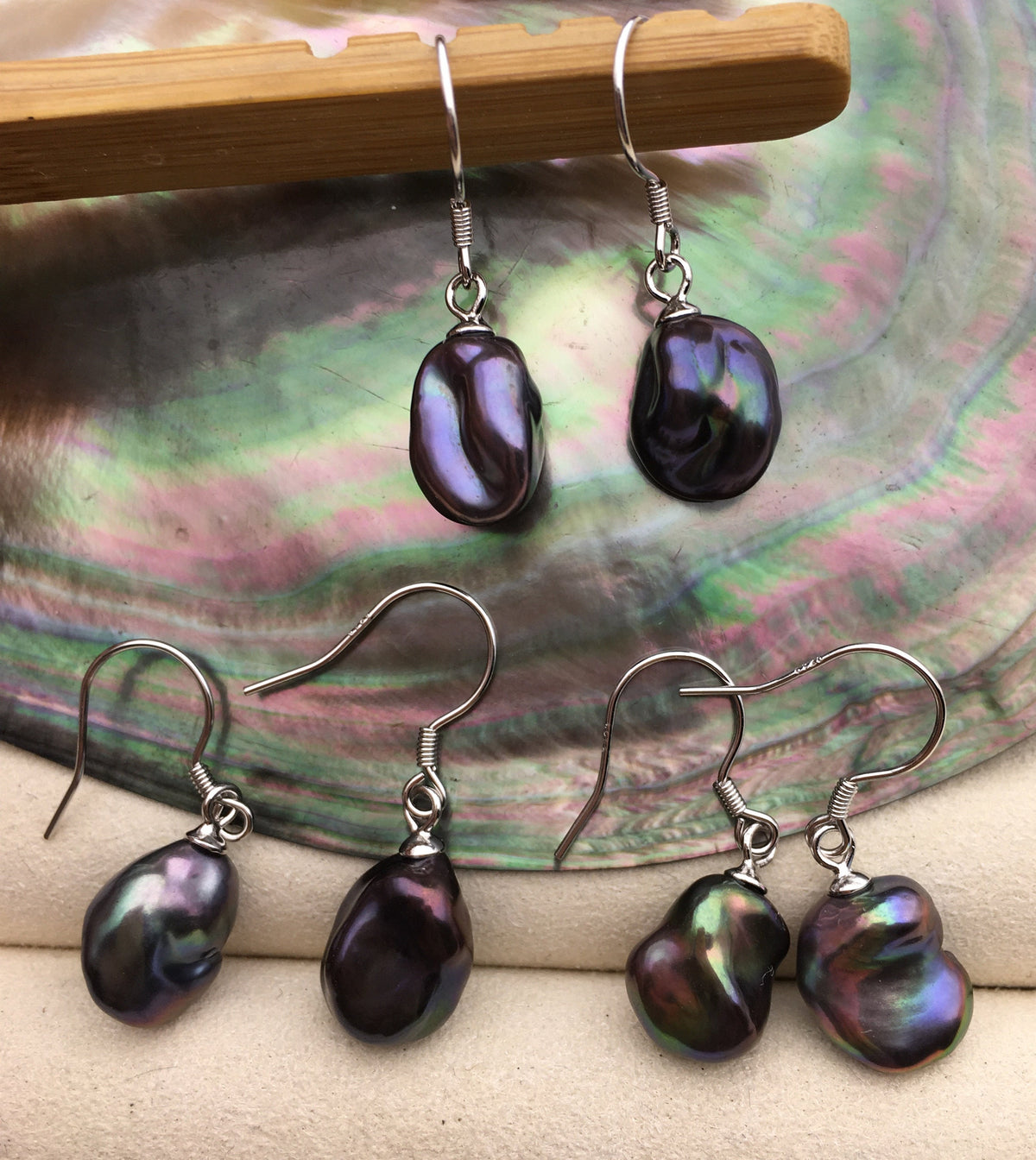 AAA 9-10mm deep blue rainbow baroque keshi Freshwater Pearl Dangle Earrings,Earrings for Women Girls,SE3-174-2