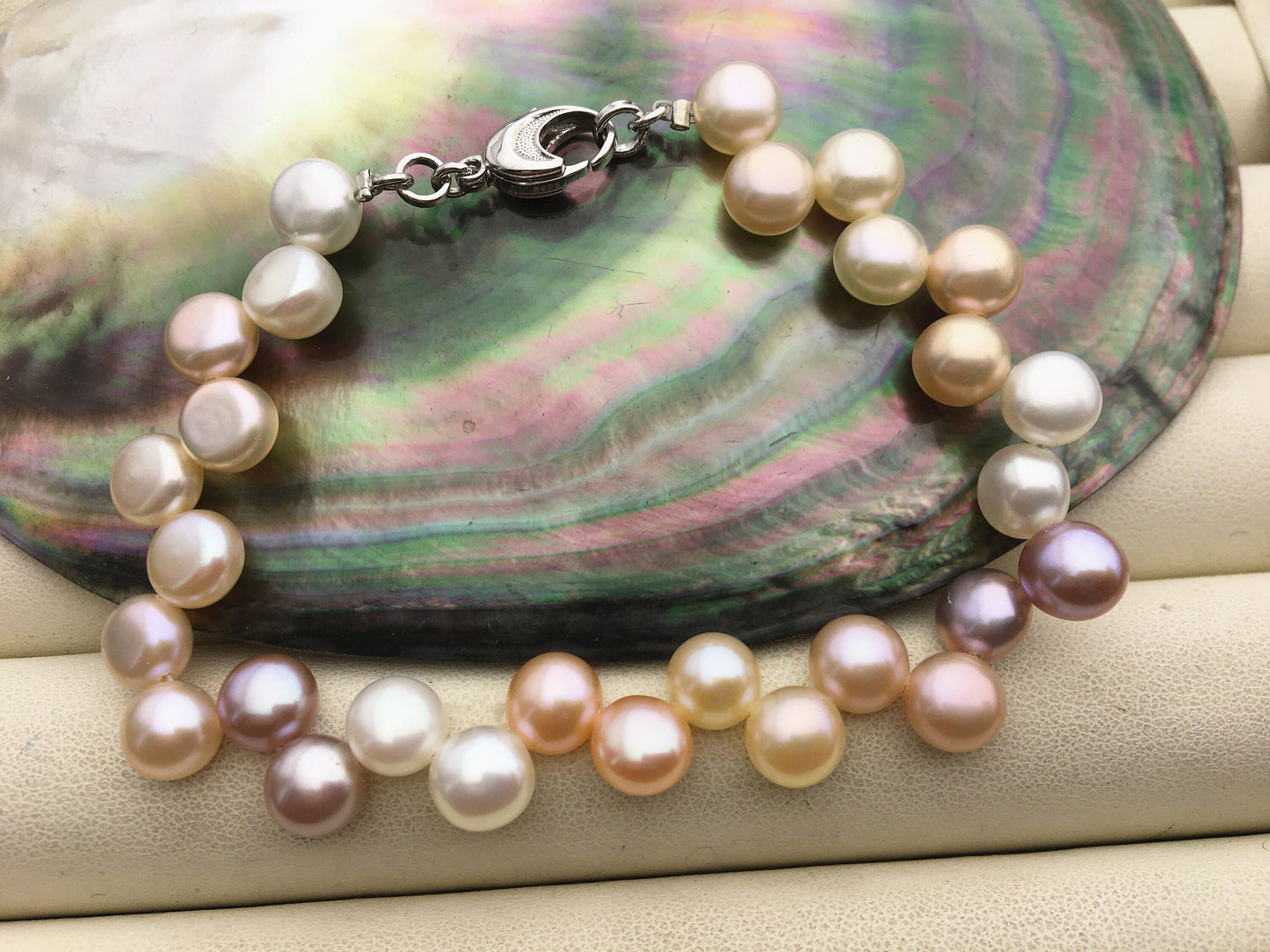 7'' AAA 7mm misc color button round Pearl necklace,S925 sterling silver clasp, B8-060