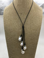 Four Big White Flame ball pearl and leather necklace,Baroque Freshwater Pearl Drop Necklace,Flaming ball pearl necklace,Le5-046