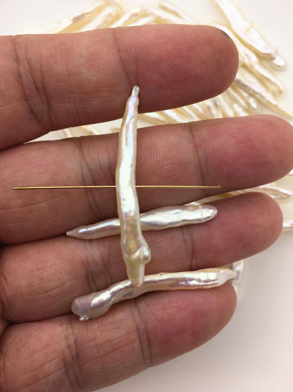 20pcs AAA/AA+ 4-6mm white Toothpick Freshwater Pearls, middle drill hole,ZS-80-T8