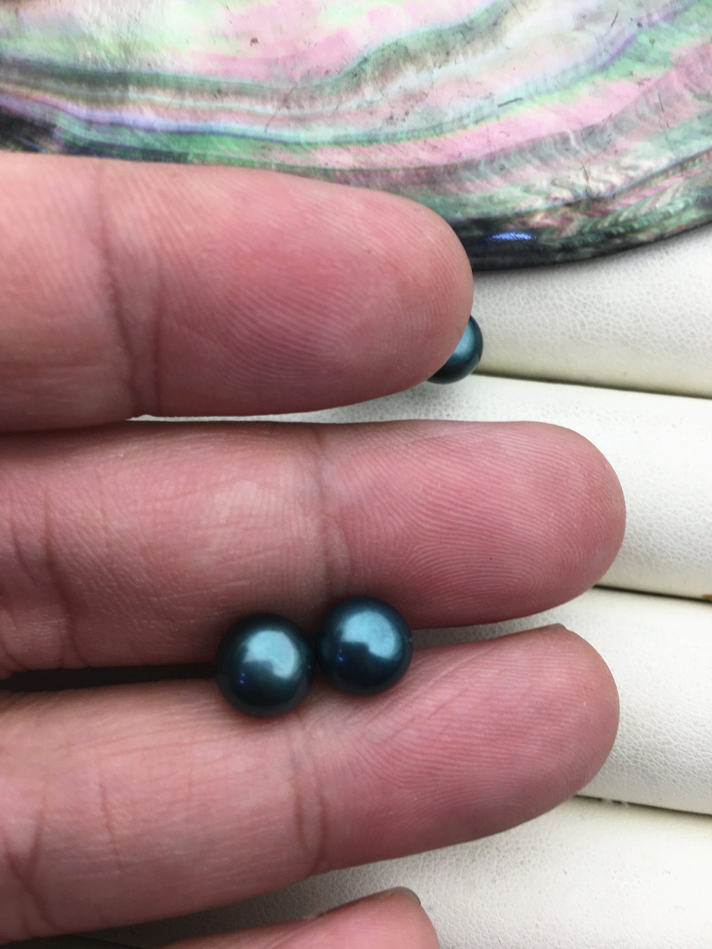AAA 7-8mm Deep Green Button Round Pearl stud earrings,Sterling Silver,SE1-T7