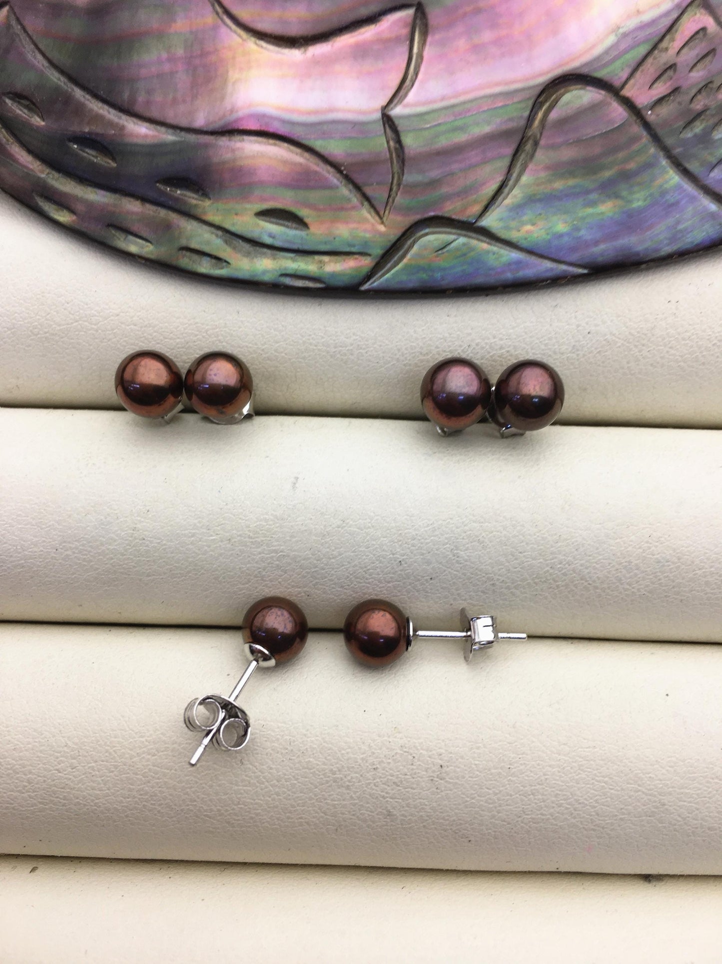 1 pair AAA 6-6.5mm rainbow Round Pearl Stud Earrings,Sterling Silver,Wedding,classic pearl studs,SE1-T52