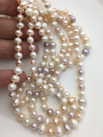 58'' AA+ 6mm mix color potato pearl Necklace,Pearl necklace,NPN1-106