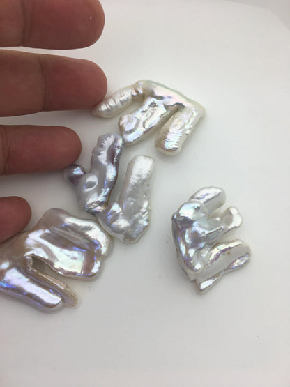 4pcs AAA 30-40mm big white biwa keshi Freshwater Pearls, no hole,ZS-80-1-6