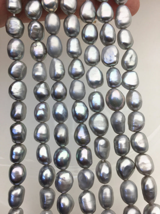 AAA 7.4-8.4m gray nugget freshwater pearls,white cultured freshwater baroque pearl bead string,LM8-T8