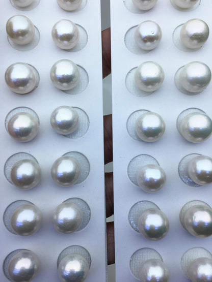 2 pairs AA+ 12-13mm White Round edison freshwater pearl,no hole, RP12-3A-2
