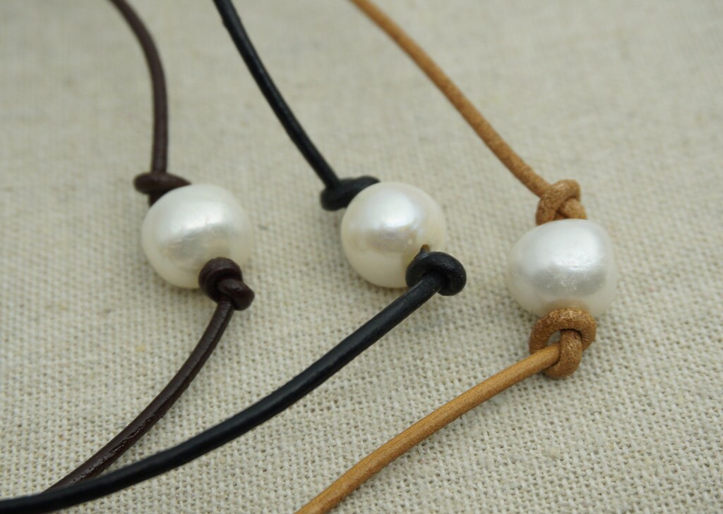 AAA Leather Pearl Choker,pearl choker necklace,Pearl Leather Necklace,Bracelet,Black Leather Pearl necklace,necklaces for women,Le1-004