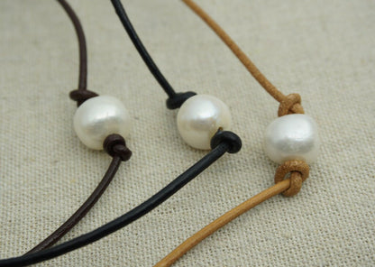 AAA Leather Pearl Choker,pearl choker necklace,Pearl Leather Necklace,Bracelet,Black Leather Pearl necklace,necklaces for women,Le1-004