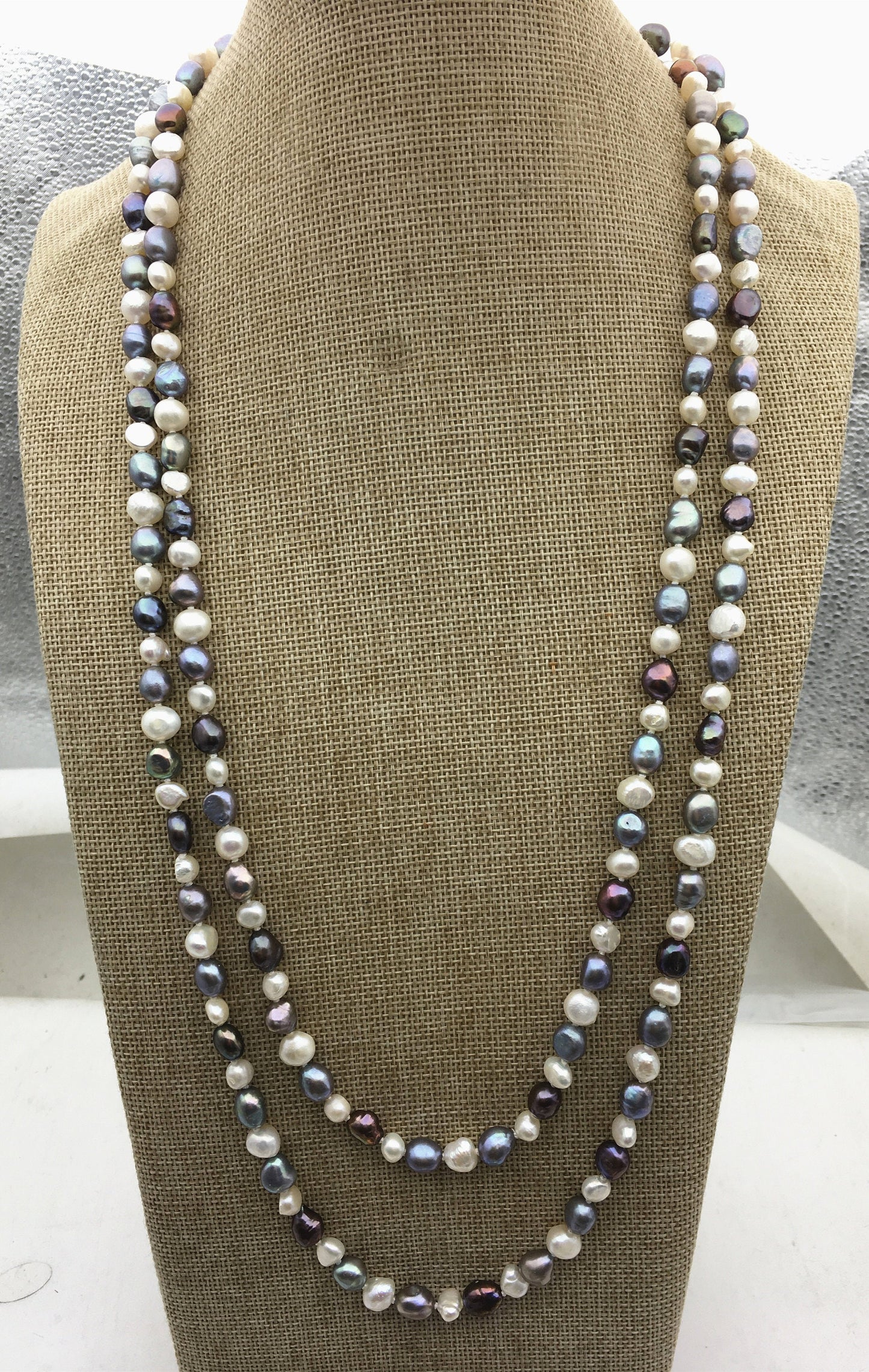 63'' AA+ 7-8mm white blue mix color nugget freshwater Pearl necklace,NPN1-102