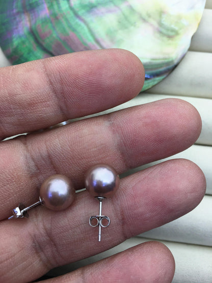 1 pair AAA- 9-10mm purple round edison pearl stud earrings,S925 Sterling Sliver stud earrings,wedding pearl earrings,SE3-T9-11