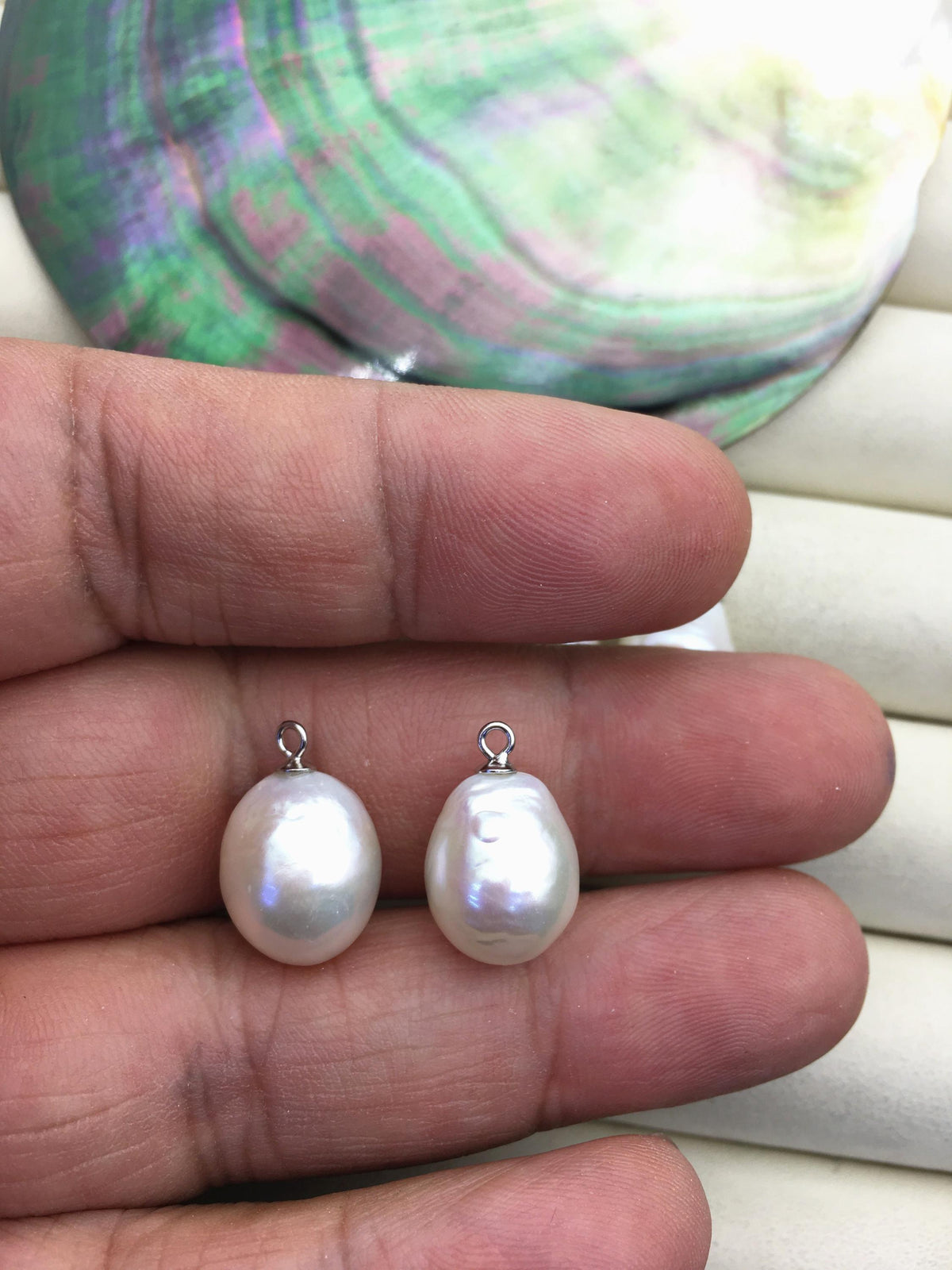 2 pairs AAA 11-12mm White baroque drop edison freshwater pearl Pair,ED11-3A-2-10