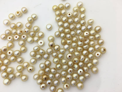 30pcs AAA 5-5.5mm light yellow button round freshwater pearl,0.9mm half hole,BTN5-T2