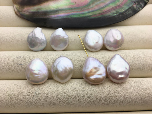 1 pair AA+ 12.5-14mm White Drop Coin Freshwater Pearl White loose Beads Pair,wholesale,ZS-103-37-4