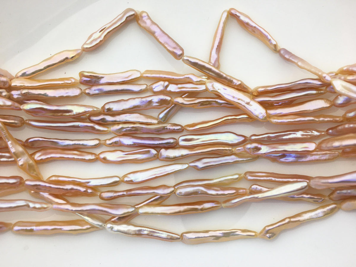 15.5'' AAA 5-8mm natural orange rainbow Toothpick pearls,ZS-80-25-13