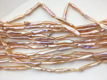 15.5'' AAA 5-8mm natural orange rainbow Toothpick pearls,ZS-80-25-13