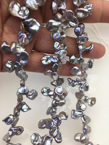 AAA 7-9mm gray Keshi Freshwater Pearls,two-eight top drill hole,ZS-129-12