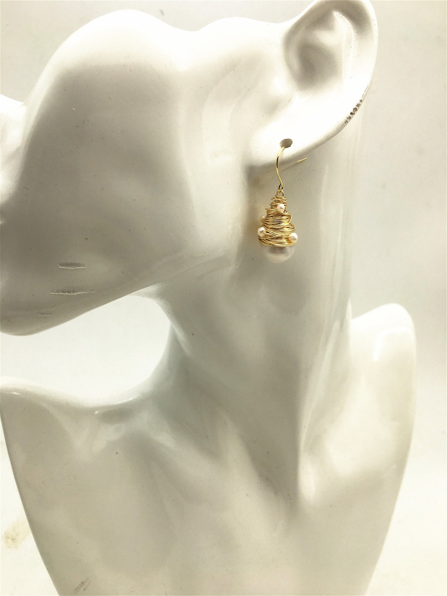 Big White Freshwater Pearl dangle earrings,earring with white Natural Pearl,SE3-120-4