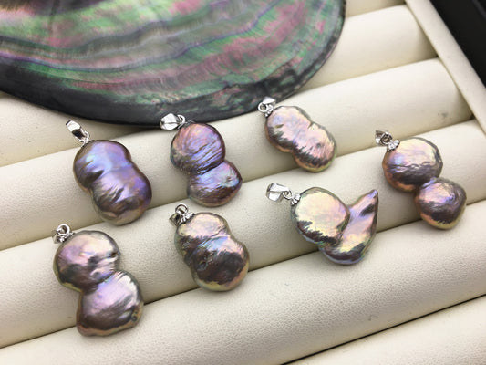 1pc 12-14mm rainbow twins coin freshwater pearl pendant necklace,S925 Sterling silver pendant,NC1-T27