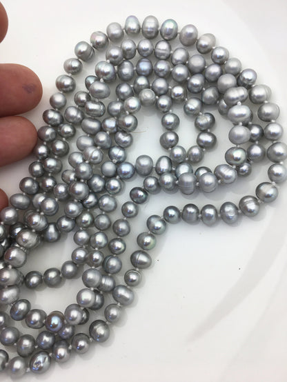 47'' AA+ 6mm gray potato freshwater pearl Necklace,NPN1-T9