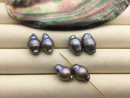 2pairs AA 11-12mm Gray baroque Freshwater Pearl loose Beads Pair,0.8mm through hole,ZS-103-37-19