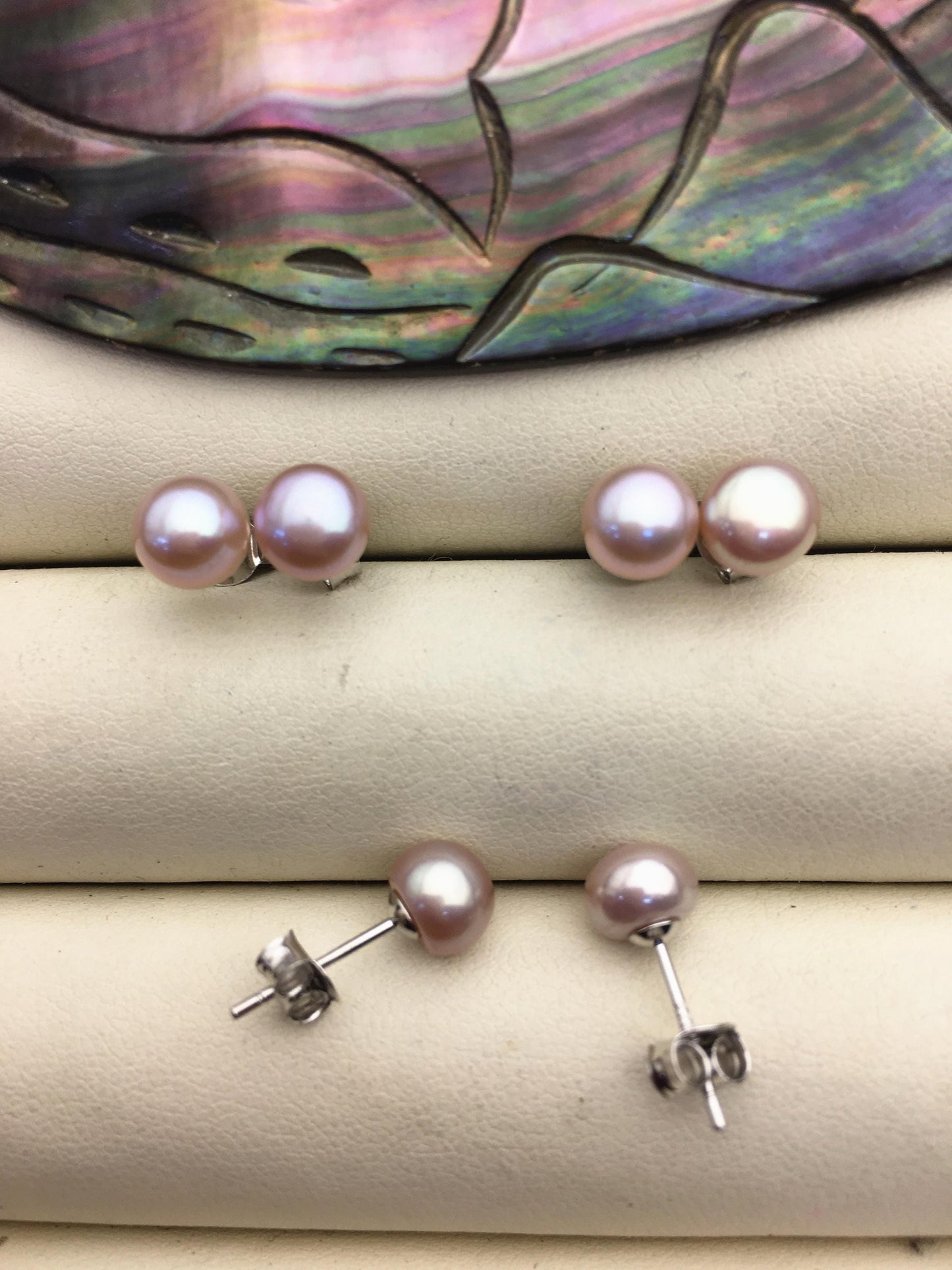 1 pair AAA 6-7mm purple Pearl Stud Earrings, pearl earrings,S925 Sterling Silver,Wedding,classic pearl studs,SE1-001