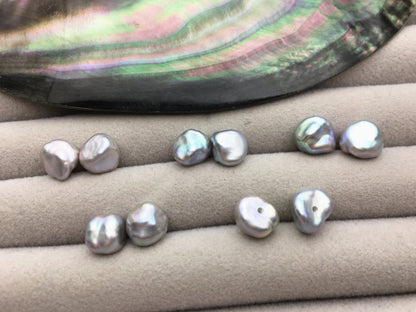 2 pairs AAA 7-8mm Gray keshi pearls Pair,for make stud earrings,baroque pearl,loose pearl beads,very high luster,ZS-127-43