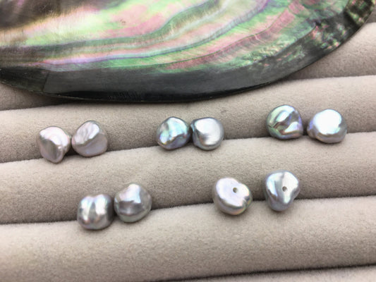 2 pairs AAA 7-8mm Gray keshi pearls Pair,for make stud earrings,baroque pearl,loose pearl beads,very high luster,ZS-127-43