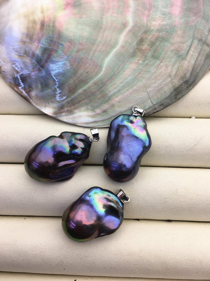 1pc AA+ 15-22mm black rainbow baroque pearl pendant necklace,S925 Sterling silver pendant,NC1-008-2