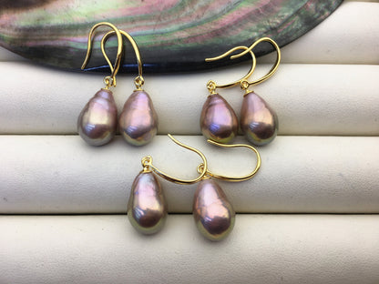 AAA 10-11mm purple rainbow teardrop edison freshwater pearl dangle earrings,sterling sliver dangle earrings,SE3-T9-56