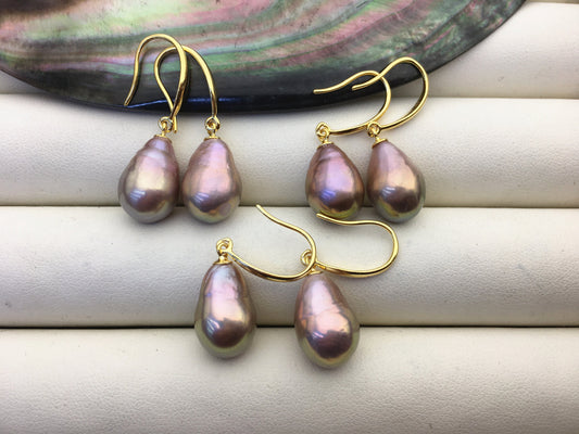 AAA 10-11mm purple rainbow teardrop edison freshwater pearl dangle earrings,sterling sliver dangle earrings,SE3-T9-56